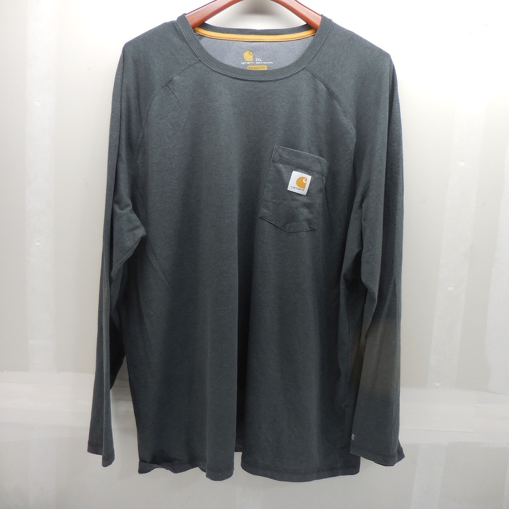 Carhartt Force Relaxed Fit Long Sleeve Pocket T-Shirt Mens 2XL Gray Raglan Tee
